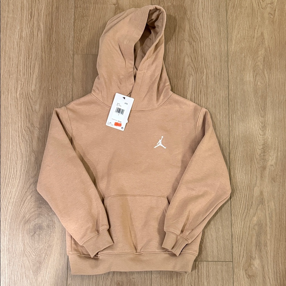 Youth small Jordan Tan Hoodie with White Jumpman